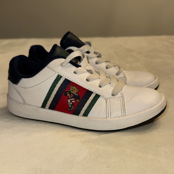 Polo Ralph Lauren Other - Polo Ralph Lauren Kids White Sneakers w/ Embroidered Polo Bear, sz 13